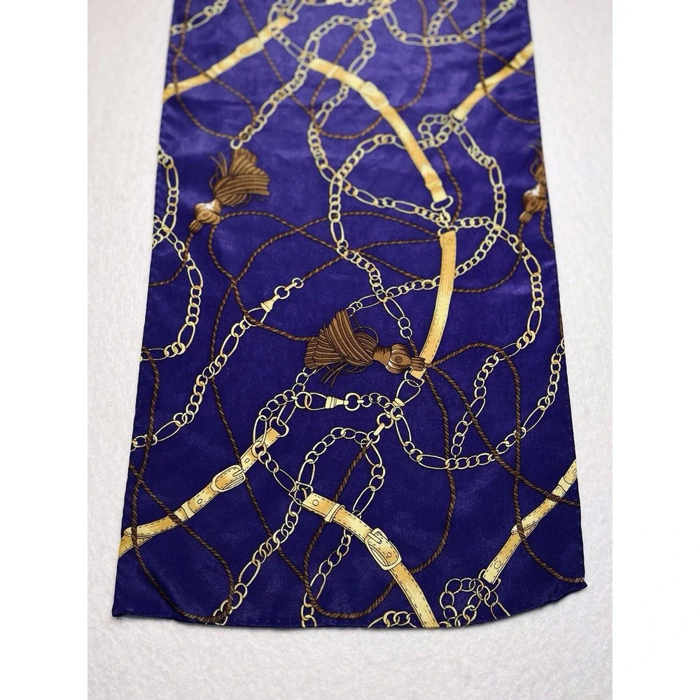 Silk Scarf Equestrian Bits Belts Chains‎ Tassels Purple Gold Lovely 52 X 10